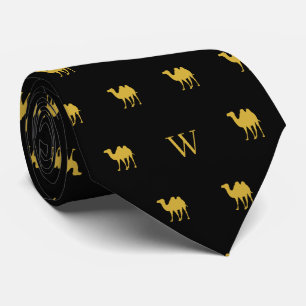 Cravate Chameau d'or Humpday Monogramme Initiales Noir
