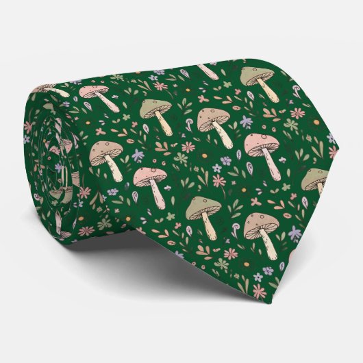 Cravate Champignons Hunter Green | Cadeau de mariage pour (Roulé)