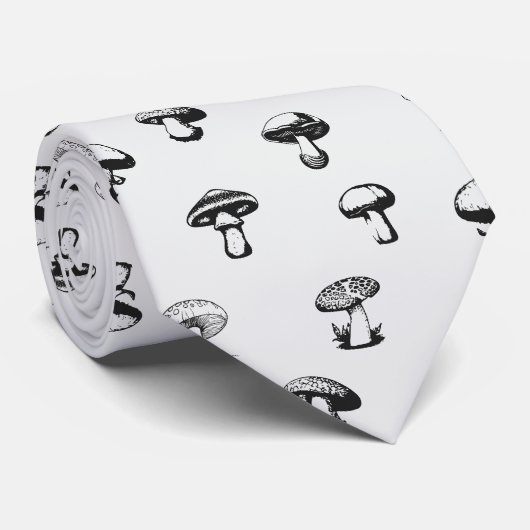 Cravate Champignons noirs et blancs (Roulé)