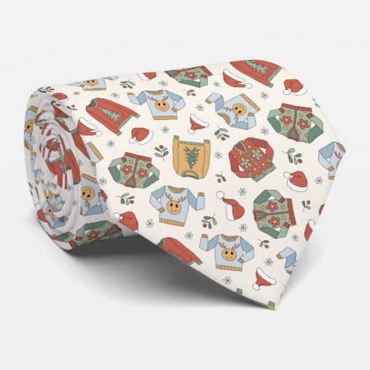 Cravate Chandails de Noël et Motif Casquette (Roulé)