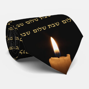 Cravate Chandelles Shabbat Shalom hébreu Shabbos