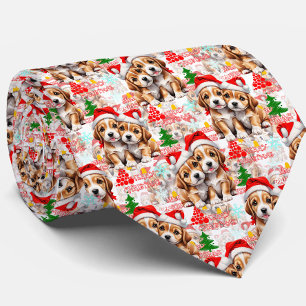 Cravate Chapeau de Noël de Père Noël Design Chien - Blanc
