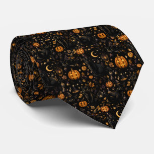 Cravate Chapeau de sorcière de chat noir Halloween Citroui