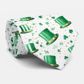 Cravate Chapeaux verts dorés de luxe et trèfles blancs (Roulé)