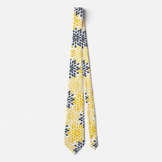 Cravate Charbon jaune et gris Moderne Floral (Devant)