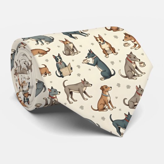 Cravate Charming Dogs Reading and Relaxing Pattern (Roulé)