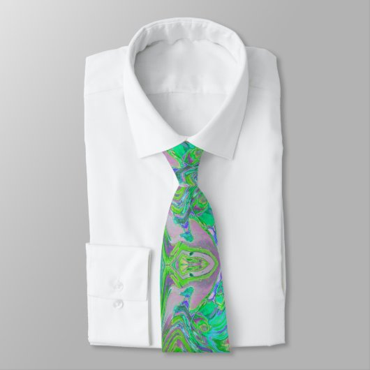 Cravate Chartreuse Abstraite cool et Blue Super Retro (Attaché)