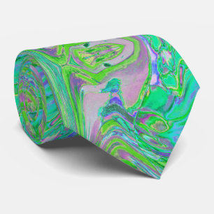 Cravate Chartreuse Abstraite cool et Blue Super Retro