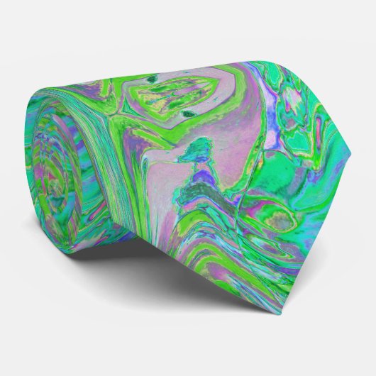 Cravate Chartreuse Abstraite cool et Blue Super Retro (Roulé)