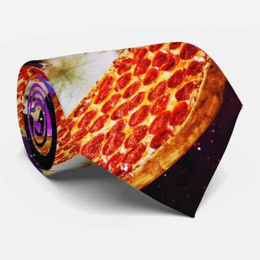 Cravate Chat à pizza de l'espace amusant (Roulé)