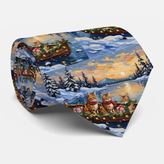 Cravate Chat abyssin Noël Bateau Fêtes (Roulé)