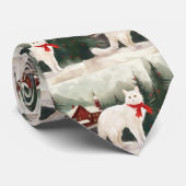 Cravate Chat Angora turc en Noël de neige (Roulé)