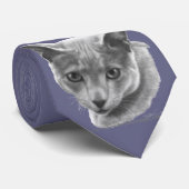 Cravate Chat bleu russe (Roulé)