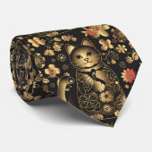 Cravate Chat chinois chanceux (Roulé)