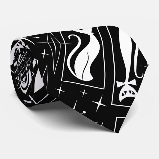 Cravate Chat Cool atomique MidCentury Moderne MCM de Noël (Roulé)