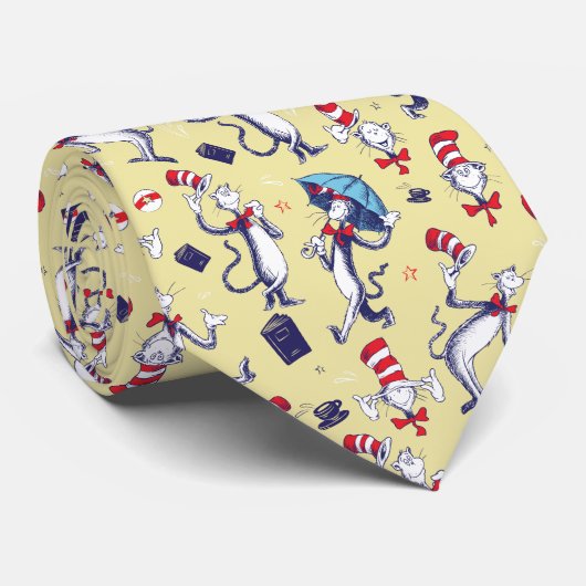 Cravate Chat Dans Le Casquette | Motif jaune (Roulé)