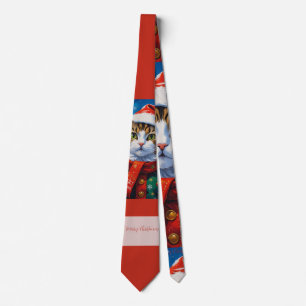 Cravate Chat de Noël festif avec un chapeau de Père Noël