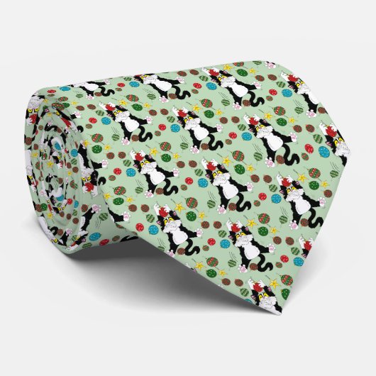 Cravate Chat de Noël noir blanc Tuxedo (Roulé)