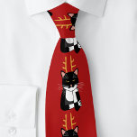 Cravate Chat de Noël Sarcastique<br><div class="desc">Un drôle de chat tuxedo noir et blanc,  sarcastique,  agacé et peu enthousiaste avec des bois de Noël. Ho ho,  et tout ça.</div>