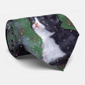 Cravate Chat de smoking regardant des flocons de neige, (Roulé)