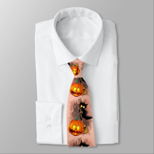 Cravate Chat effrayé par Citrouille Fun Halloween caractèr