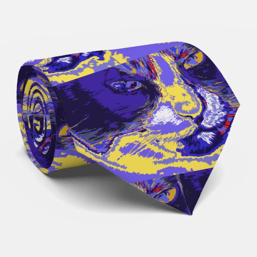 Cravate Chat en couleurs abstraites (Roulé)