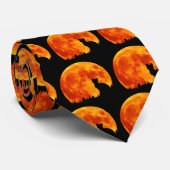 Cravate Chat en pleine lune orange (Roulé)