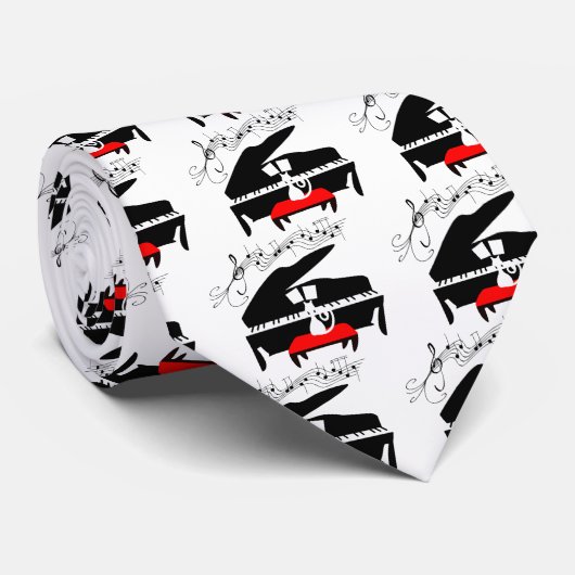Cravate Chat et piano (Roulé)