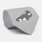 Cravate Chat gris et blanc Tuxedo (Roulé)