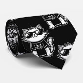 Cravate Chat le plus froid avec lunettes de soleil Noir (Roulé)