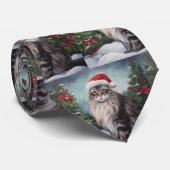 Cravate Chat Maine Coon à Noël de neige (Roulé)