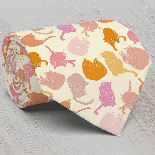 Cravate Chat moderne Motif rose orange