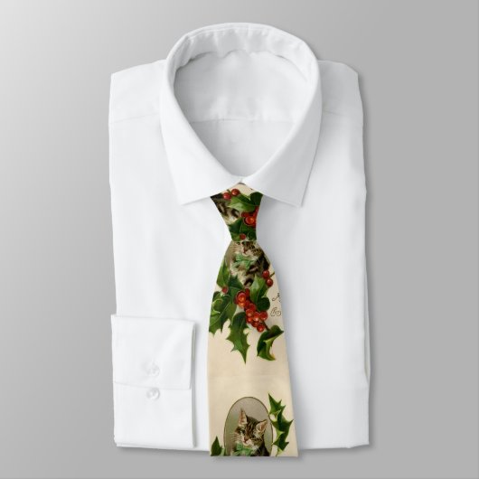 Cravate Chat Noël Joyau Holly Kitten Art antique (Attaché)