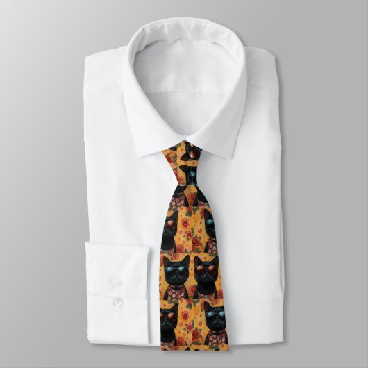 Cravate Chat noir avec coeur Roses Saint-Valentin (Attaché)