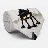 Cravate Chat noir de dessin animé drôle et féroce (Roulé)