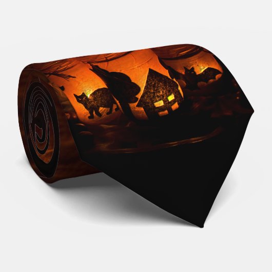 Cravate Chat noir d'Halloween (Roulé)