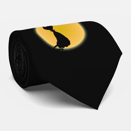 Cravate Chat noir et lune jaune Halloween Art (Roulé)