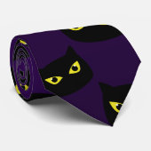 Cravate Chat noir et violet motif Halloween (Roulé)