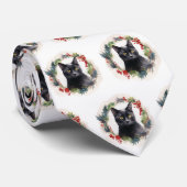 Cravate Chat noir Fête de couronnes de Noël Kitten (Roulé)