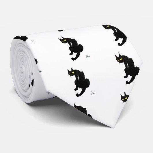 Cravate CHAT NOIR NINJA Dessin noir blanc (Roulé)