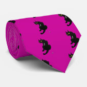 Cravate CHAT NOIR NINJA Pink Fuchsia Black Dessin (Roulé)