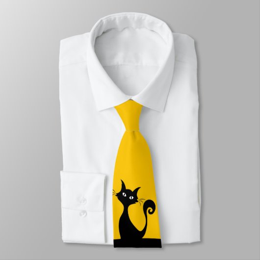 Cravate Chat noir sur le sport Jaune Hommes (Attaché)