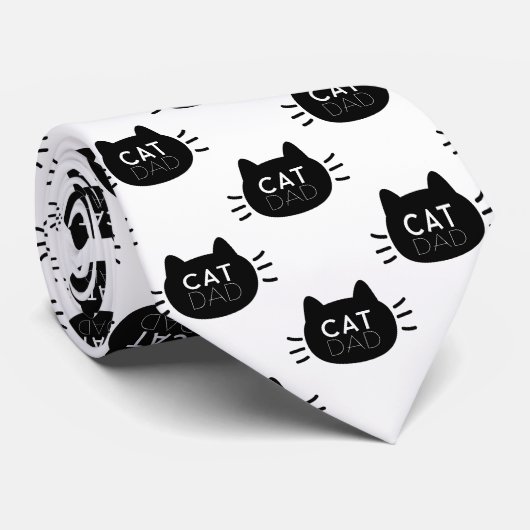 Cravate Chat Papa Noir Chat Face Fête des pères (Roulé)