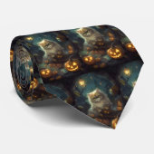 Cravate Chat Persan Halloween Avec Citrouilles Épouvantabl (Roulé)