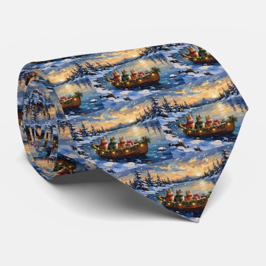 Cravate Chat Persan Noël Bateau Fêtes (Roulé)