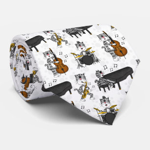 Cravate Chat Saxophone Piano Basse Batterie Musicien Jazz