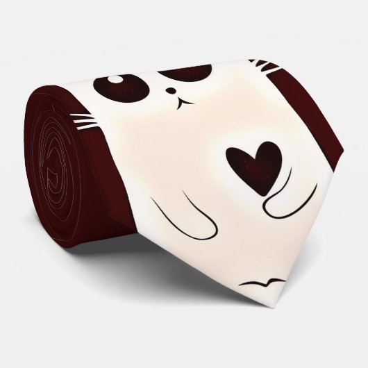 Cravate Chat seul de coeurs (Roulé)