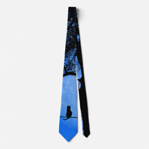 Cravate Chat sur une lune bleue fil