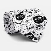 Cravate Chats blancs noirs face motif (Roulé)
