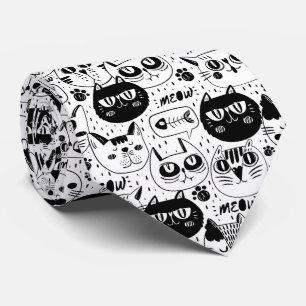 Cravate Chats blancs noirs face motif